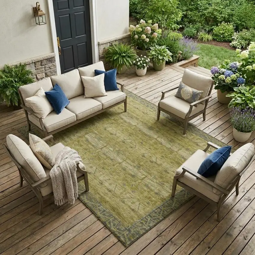 Gold And Brown Tribal Washable Indoor Outdoor Area Rug Photo 1
