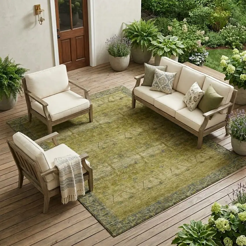 Gold And Brown Tribal Washable Indoor Outdoor Area Rug Photo 1