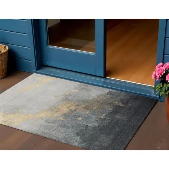 Gold And Charcoal Abstract Washable Indoor Outdoor Area Rug Photo 2