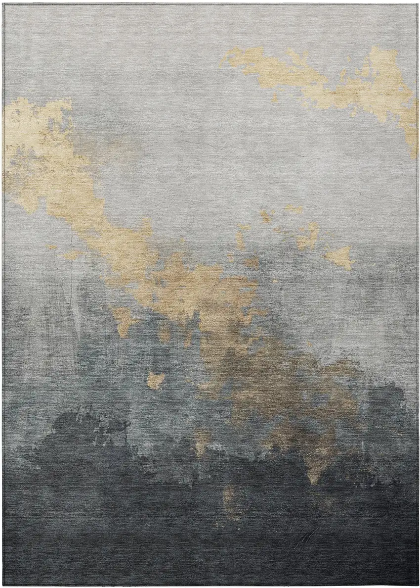 Gold And Charcoal Abstract Washable Indoor Outdoor Area Rug Photo 1