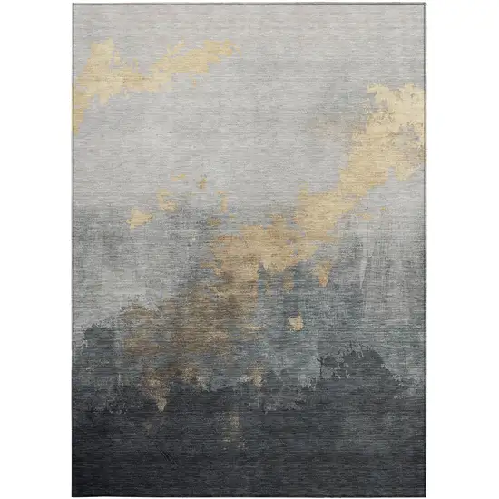 Gold And Charcoal Abstract Washable Indoor Outdoor Area Rug Photo 9
