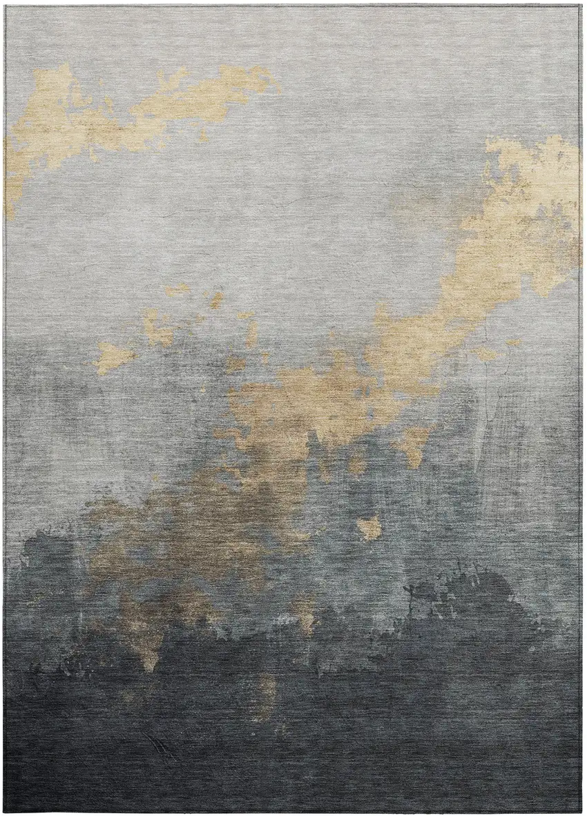 Gold And Charcoal Abstract Washable Indoor Outdoor Area Rug Photo 9