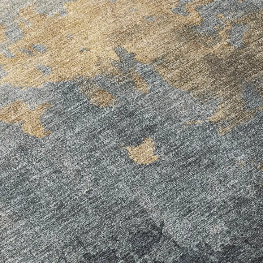 Gold And Charcoal Abstract Washable Indoor Outdoor Area Rug Photo 9