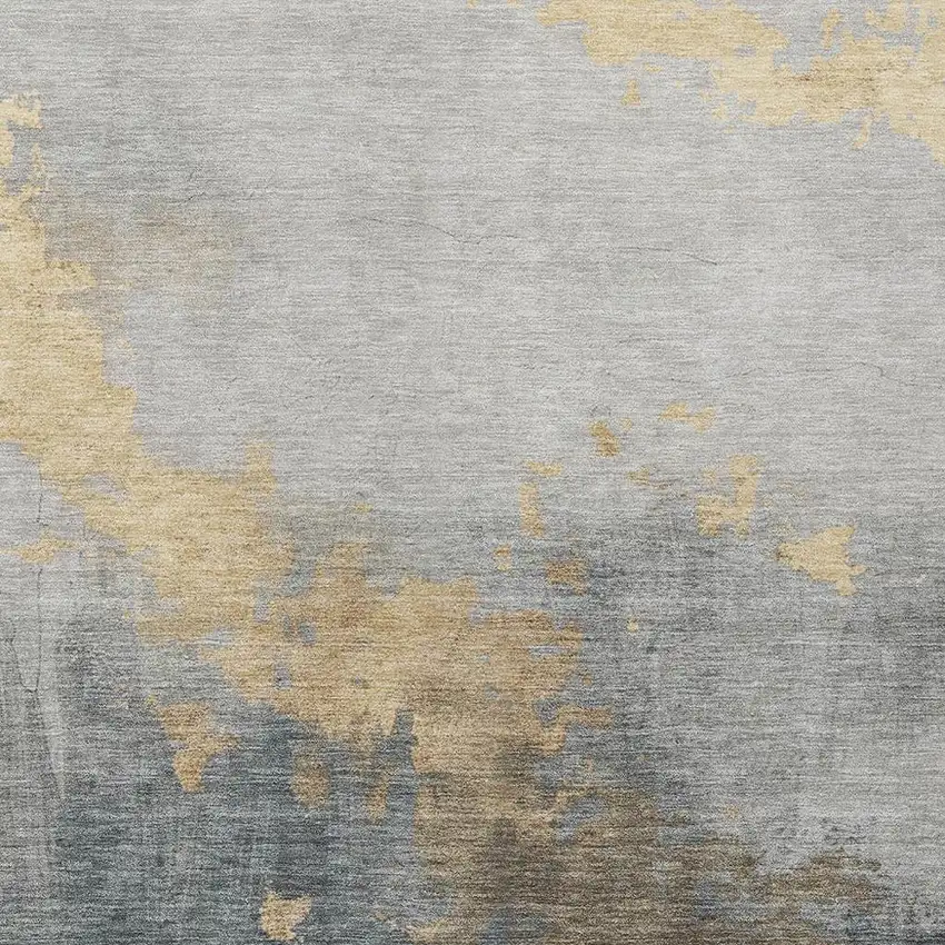 Gold And Charcoal Abstract Washable Indoor Outdoor Area Rug Photo 3