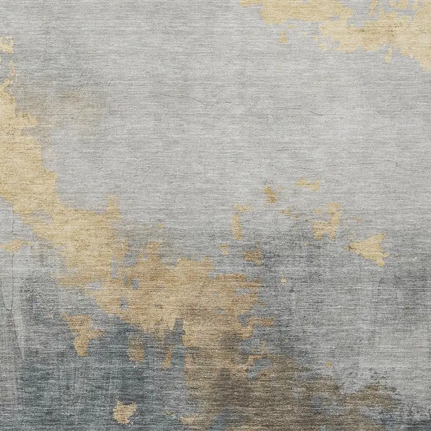 Gold And Charcoal Abstract Washable Indoor Outdoor Area Rug Photo 6