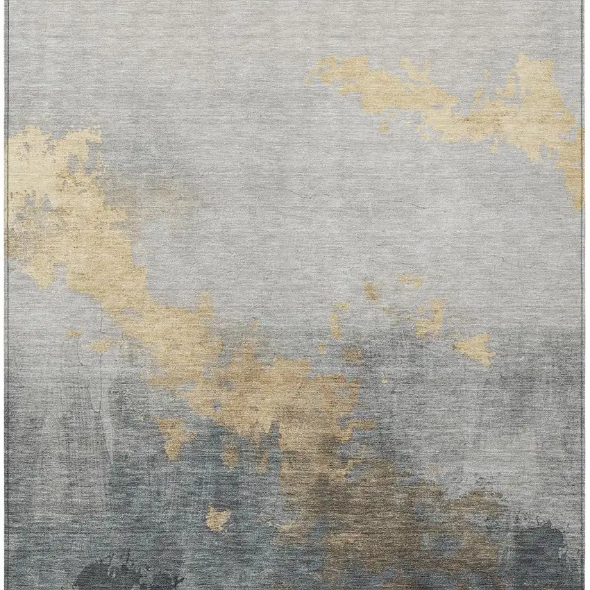 Gold And Charcoal Abstract Washable Indoor Outdoor Area Rug Photo 4