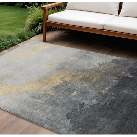 Gold And Charcoal Abstract Washable Indoor Outdoor Area Rug Photo 2
