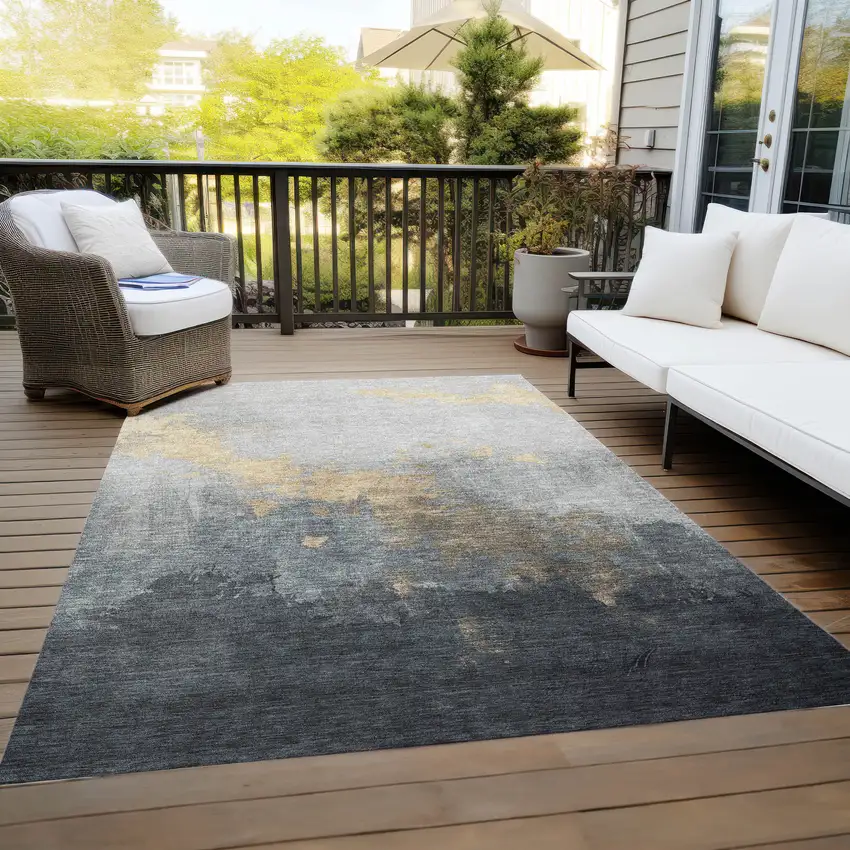 Gold And Charcoal Abstract Washable Indoor Outdoor Area Rug Photo 8