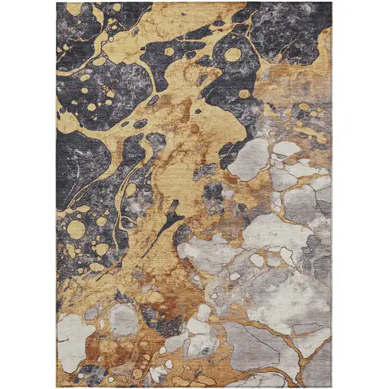 Gold And Charcoal Abstract Washable Indoor Outdoor Area Rug Photo 9