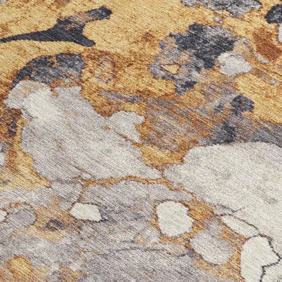 Gold And Charcoal Abstract Washable Indoor Outdoor Area Rug Photo 3
