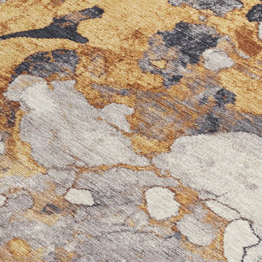 Gold And Charcoal Abstract Washable Indoor Outdoor Area Rug Photo 3