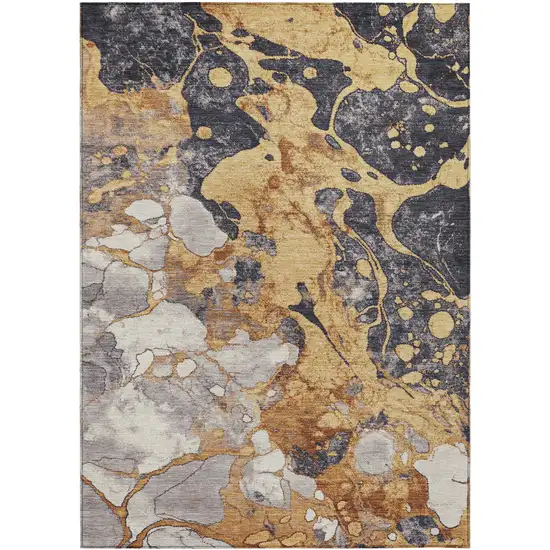 Gold And Charcoal Abstract Washable Indoor Outdoor Area Rug Photo 8