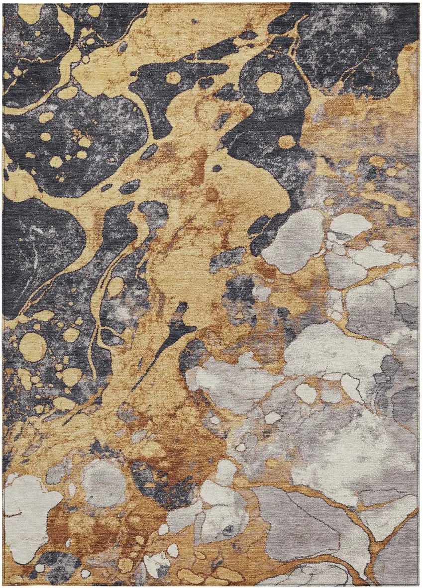 Gold And Charcoal Abstract Washable Indoor Outdoor Area Rug Photo 9