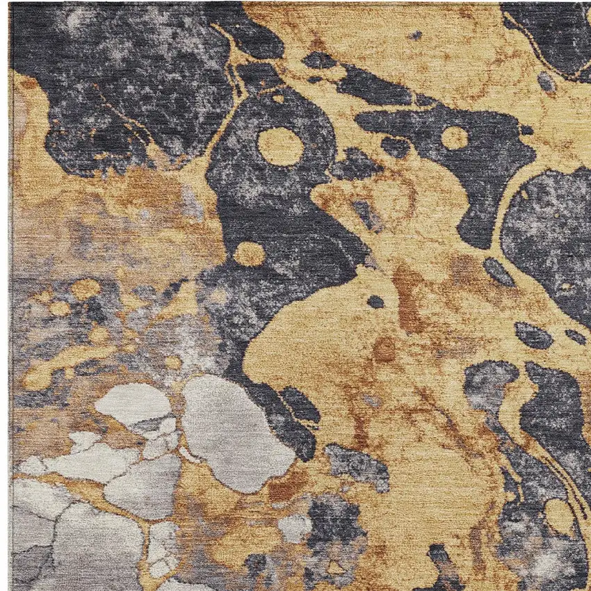 Gold And Charcoal Abstract Washable Indoor Outdoor Area Rug Photo 6