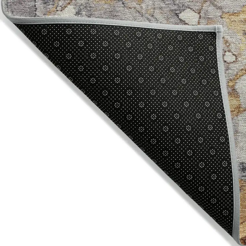 Gold And Charcoal Abstract Washable Indoor Outdoor Area Rug Photo 7
