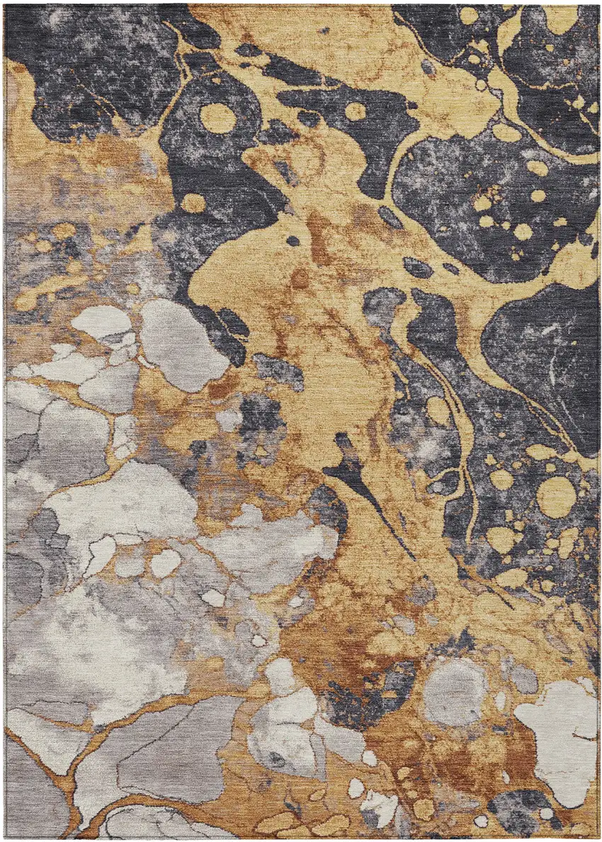 Gold And Charcoal Abstract Washable Indoor Outdoor Area Rug Photo 7