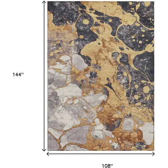 Gold And Charcoal Abstract Washable Indoor Outdoor Area Rug Photo 8