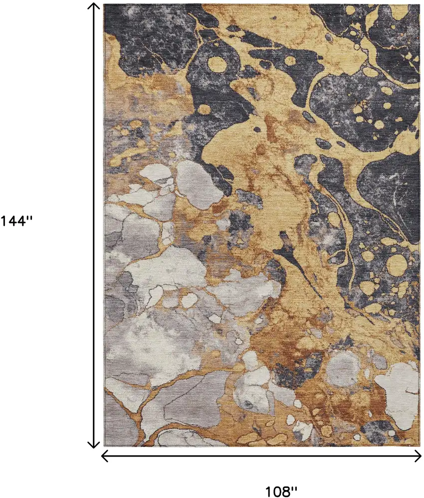 Gold And Charcoal Abstract Washable Indoor Outdoor Area Rug Photo 8