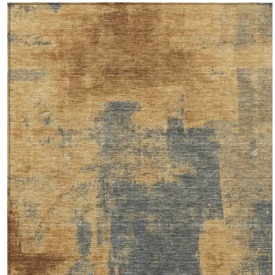 Gold And Charcoal Abstract Washable Indoor Outdoor Area Rug Photo 3