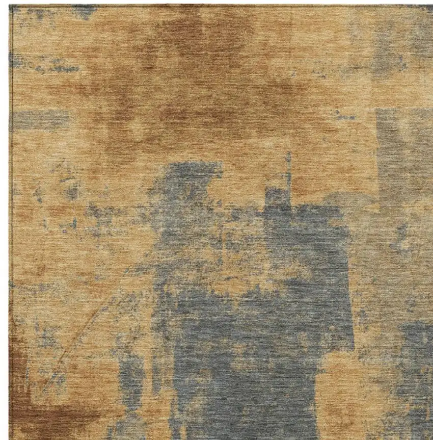 Gold And Charcoal Abstract Washable Indoor Outdoor Area Rug Photo 3