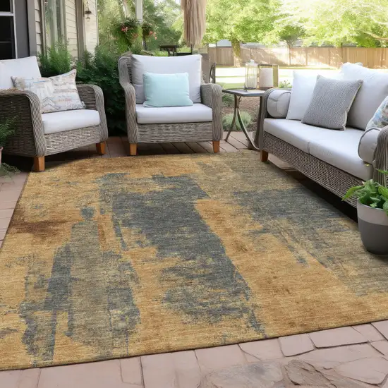 Gold And Charcoal Abstract Washable Indoor Outdoor Area Rug Photo 6