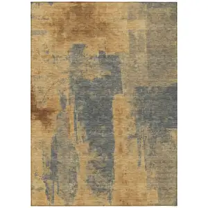 Photo of Gold And Charcoal Abstract Washable Indoor Outdoor Area Rug