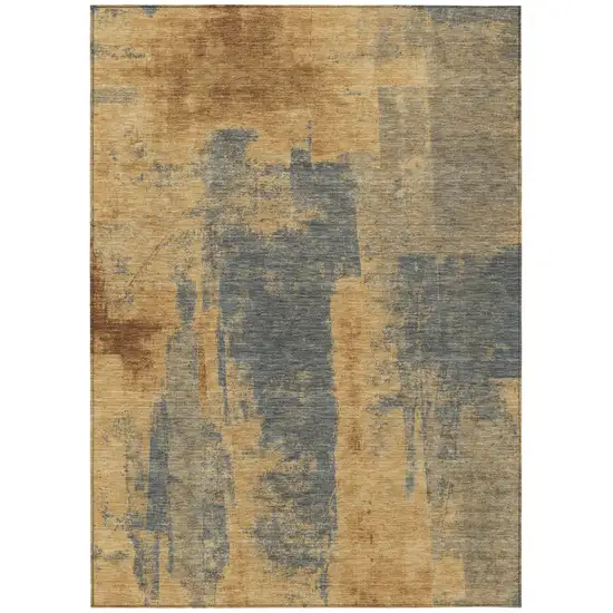 Gold And Charcoal Abstract Washable Indoor Outdoor Area Rug Photo 1