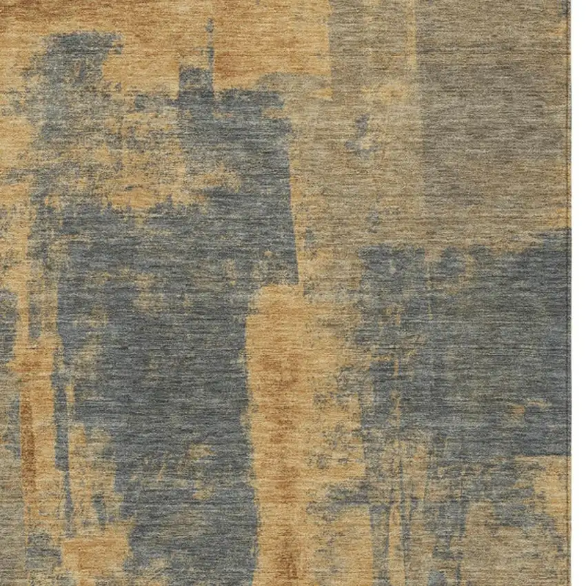 Gold And Charcoal Abstract Washable Indoor Outdoor Area Rug Photo 3