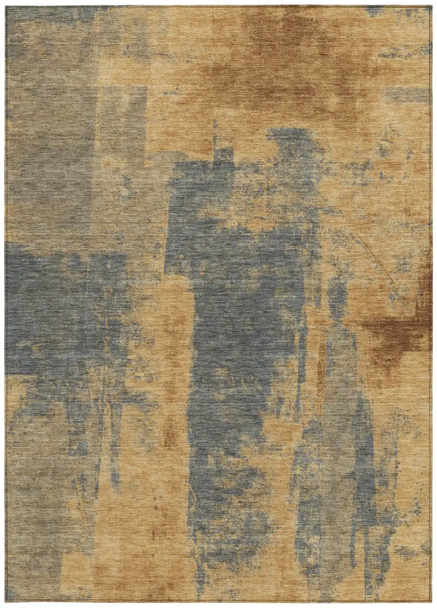 Gold And Charcoal Abstract Washable Indoor Outdoor Area Rug Photo 4