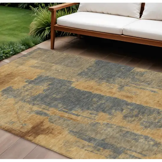 Gold And Charcoal Abstract Washable Indoor Outdoor Area Rug Photo 2