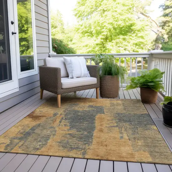 Gold And Charcoal Abstract Washable Indoor Outdoor Area Rug Photo 9