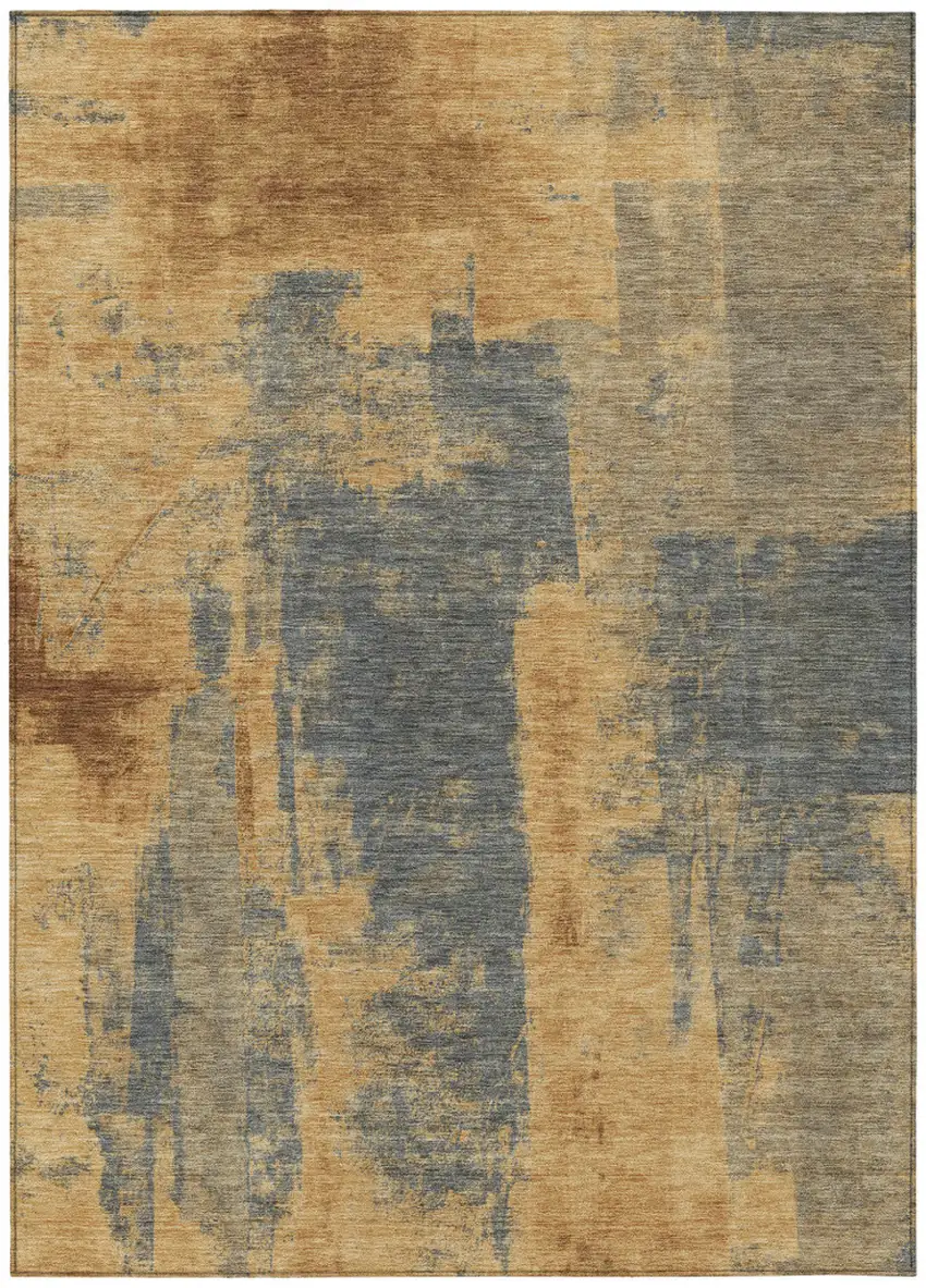 Gold And Charcoal Abstract Washable Indoor Outdoor Area Rug Photo 1