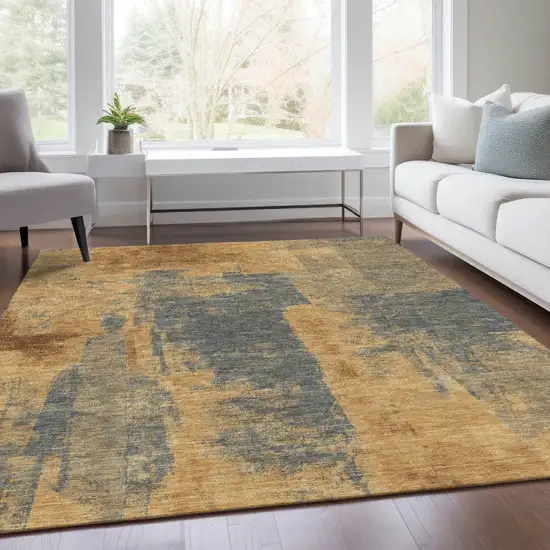 Gold And Charcoal Abstract Washable Indoor Outdoor Area Rug Photo 8