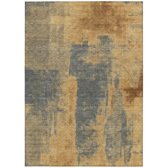 Gold And Charcoal Abstract Washable Indoor Outdoor Area Rug Photo 3
