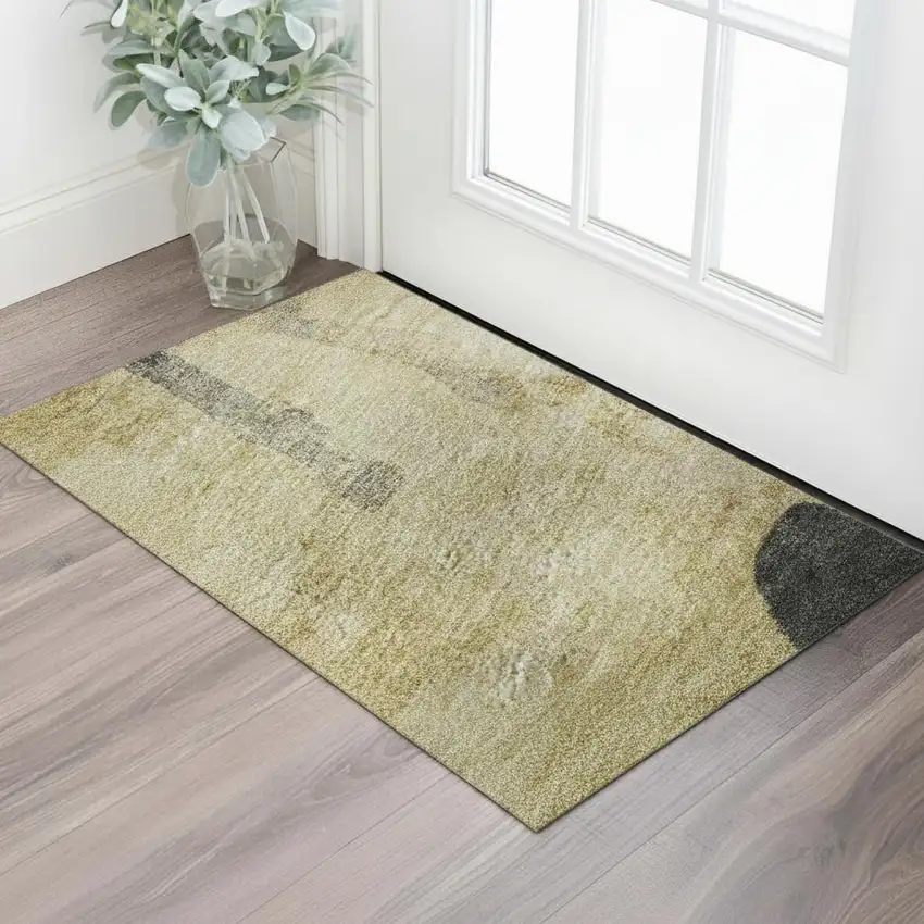 Gold And Charcoal Animal Print Washable Area Rug With UV Protection Photo 2
