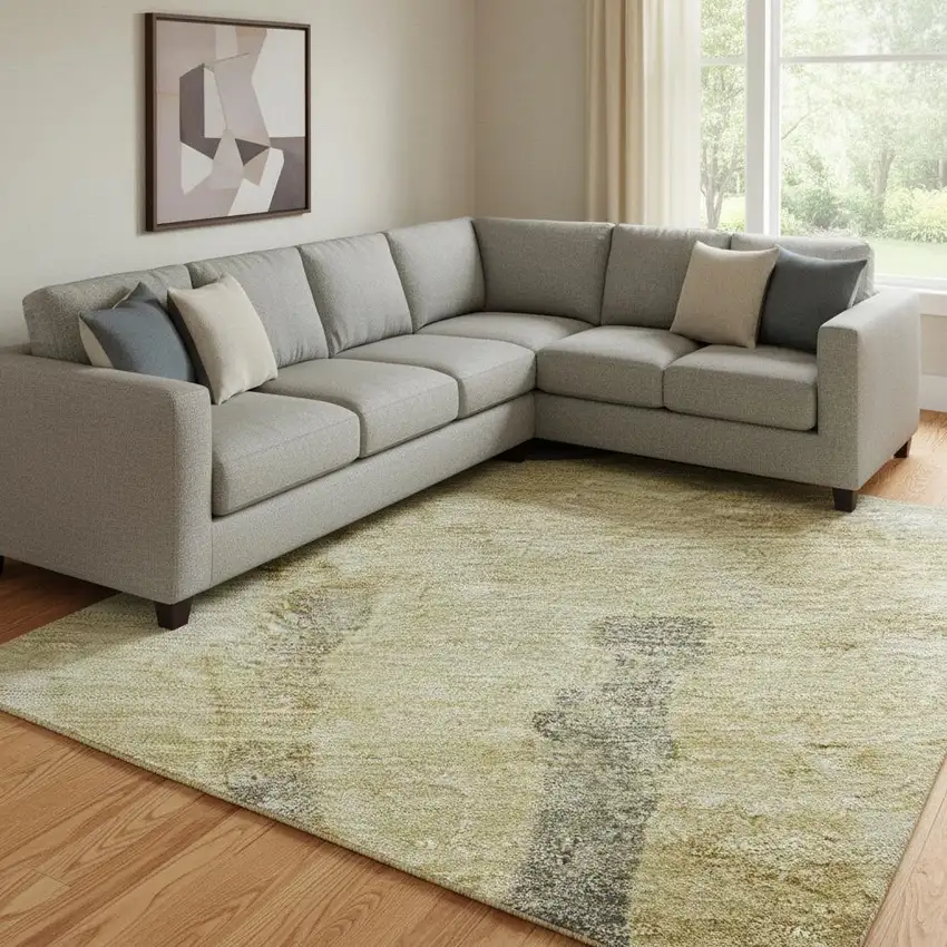 Gold And Charcoal Animal Print Washable Area Rug With UV Protection Photo 2