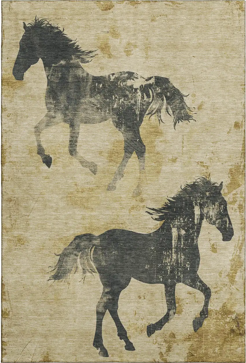 Gold And Charcoal Animal Print Washable Area Rug With UV Protection Photo 4