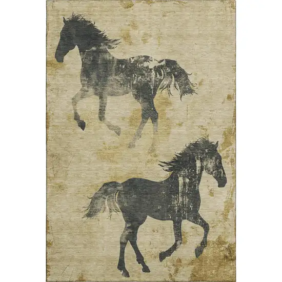 Gold And Charcoal Animal Print Washable Area Rug With UV Protection Photo 5