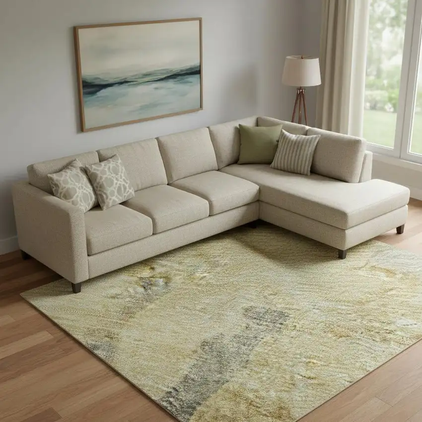 Gold And Charcoal Animal Print Washable Area Rug With UV Protection Photo 2