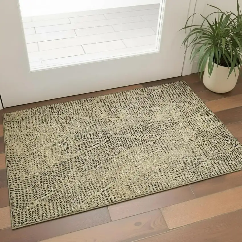 Gold And Charcoal Diamond Washable Area Rug With UV Protection Photo 1