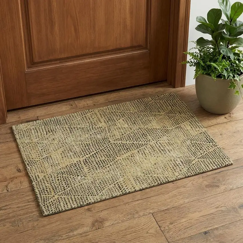 Gold And Charcoal Diamond Washable Area Rug With UV Protection Photo 1