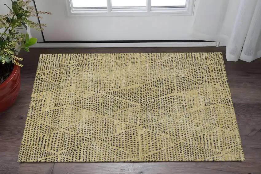 Gold And Charcoal Diamond Washable Area Rug With UV Protection Photo 2