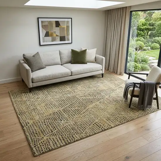 Gold And Charcoal Diamond Washable Area Rug With UV Protection Photo 1