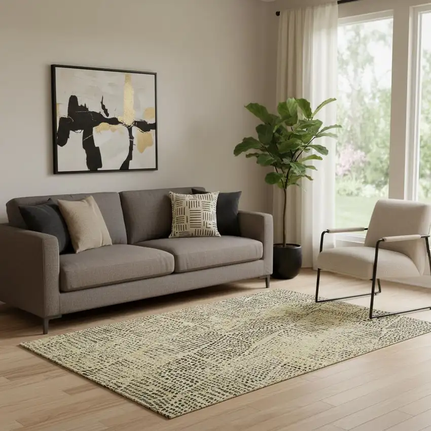 Gold And Charcoal Diamond Washable Area Rug With UV Protection Photo 1