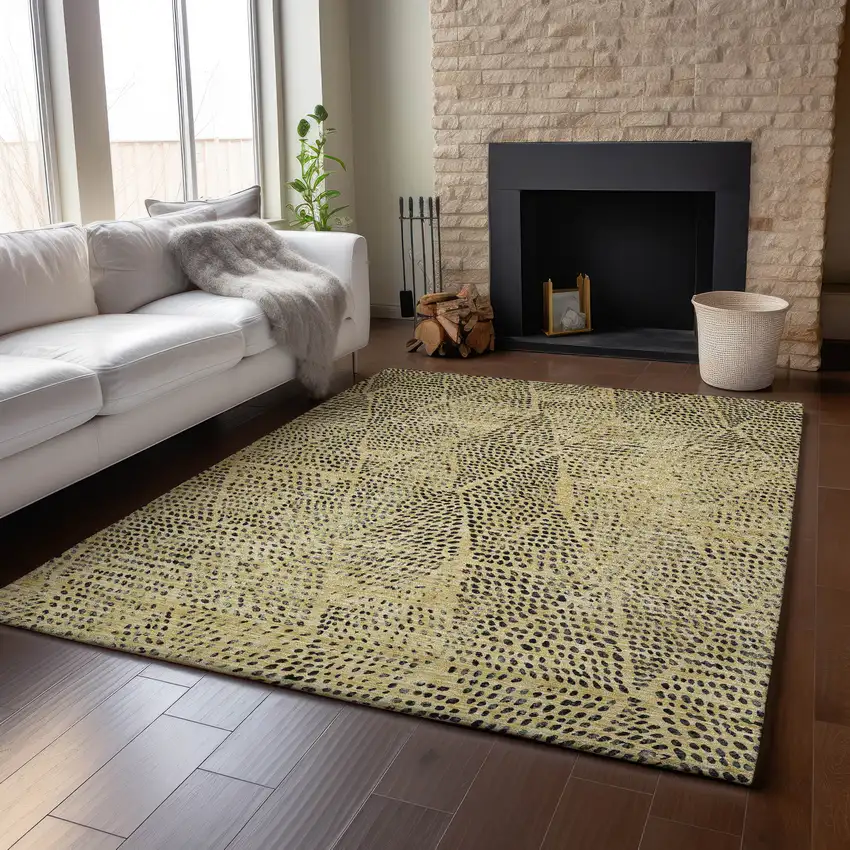 Gold And Charcoal Diamond Washable Area Rug With UV Protection Photo 6