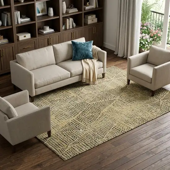 Gold And Charcoal Diamond Washable Area Rug With UV Protection Photo 1