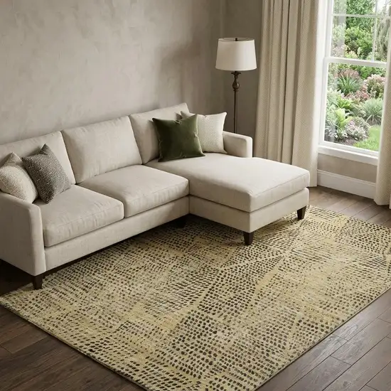 Gold And Charcoal Diamond Washable Area Rug With UV Protection Photo 1