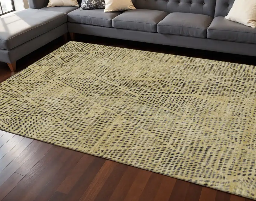 Gold And Charcoal Diamond Washable Area Rug With UV Protection Photo 2