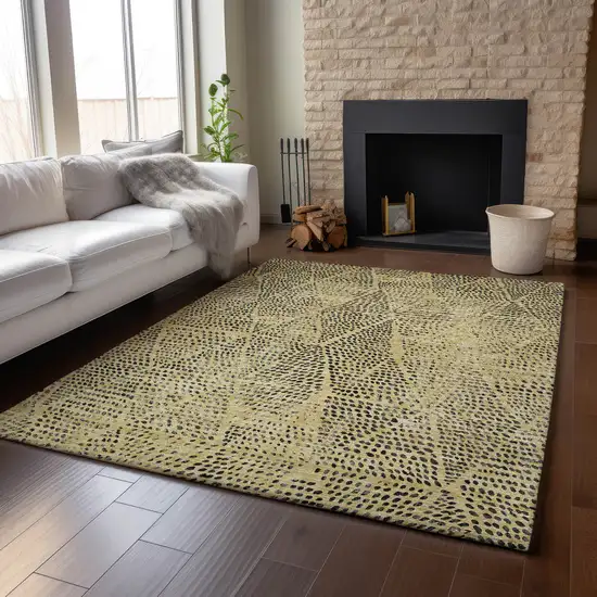 Gold And Charcoal Diamond Washable Area Rug With UV Protection Photo 6