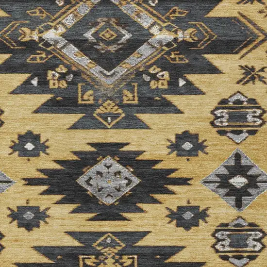 Gold And Charcoal Tribal Washable Indoor Outdoor Area Rug Photo 4
